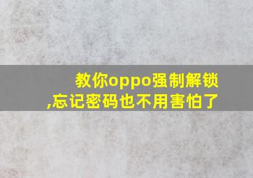 教你oppo强制解锁,忘记密码也不用害怕了