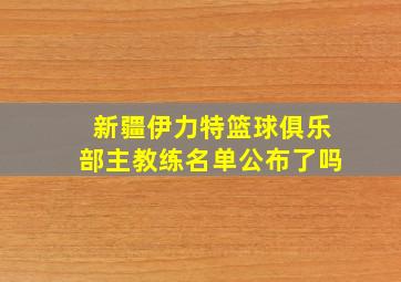 新疆伊力特篮球俱乐部主教练名单公布了吗