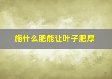 施什么肥能让叶子肥厚