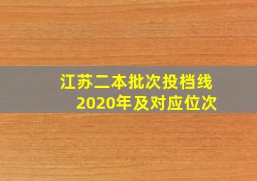 江苏二本批次投档线2020年及对应位次