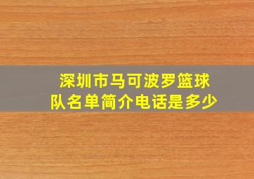 深圳市马可波罗篮球队名单简介电话是多少