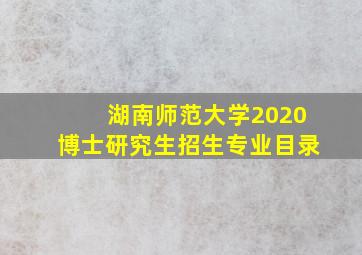 湖南师范大学2020博士研究生招生专业目录