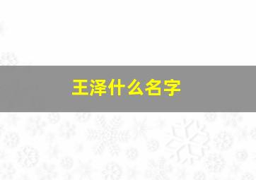 王泽什么名字