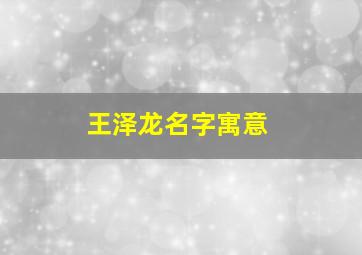 王泽龙名字寓意