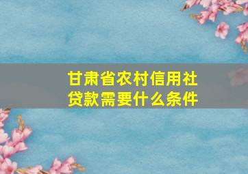 甘肃省农村信用社贷款需要什么条件