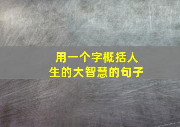 用一个字概括人生的大智慧的句子