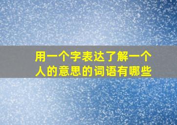 用一个字表达了解一个人的意思的词语有哪些