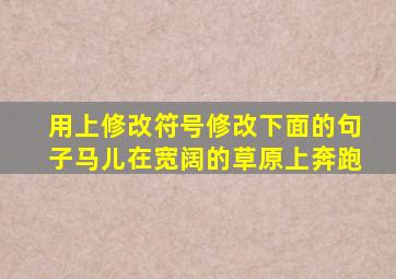 用上修改符号修改下面的句子马儿在宽阔的草原上奔跑