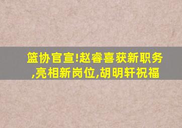 篮协官宣!赵睿喜获新职务,亮相新岗位,胡明轩祝福