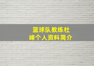 篮球队教练杜峰个人资料简介