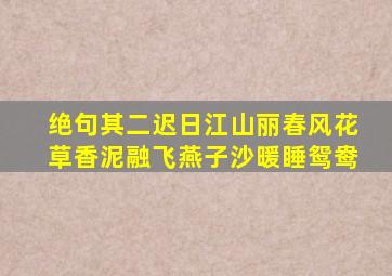 绝句其二迟日江山丽春风花草香泥融飞燕子沙暖睡鸳鸯