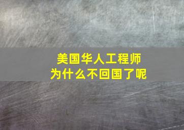 美国华人工程师为什么不回国了呢