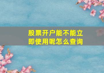 股票开户能不能立即使用呢怎么查询