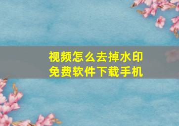 视频怎么去掉水印免费软件下载手机