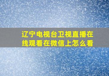 辽宁电视台卫视直播在线观看在微信上怎么看