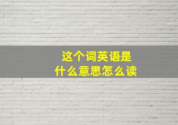 这个词英语是什么意思怎么读