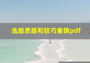 选股思路和技巧集锦pdf