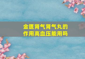 金匮肾气肾气丸的作用高血压能用吗