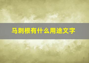 马刺根有什么用途文字